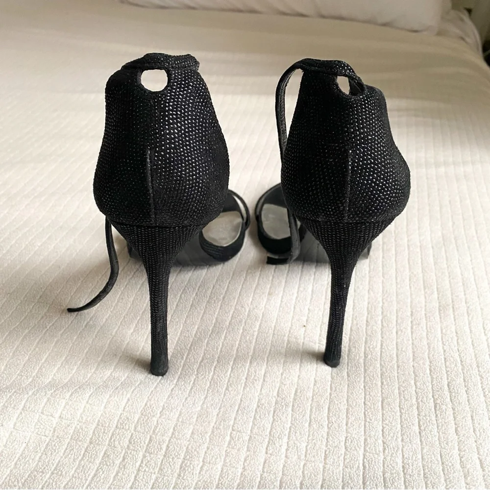 •Stuart Weitzman•SEXY Nudist Sandals in Black Goosebump Suede, Size 7.5 - Picture 4 of 6